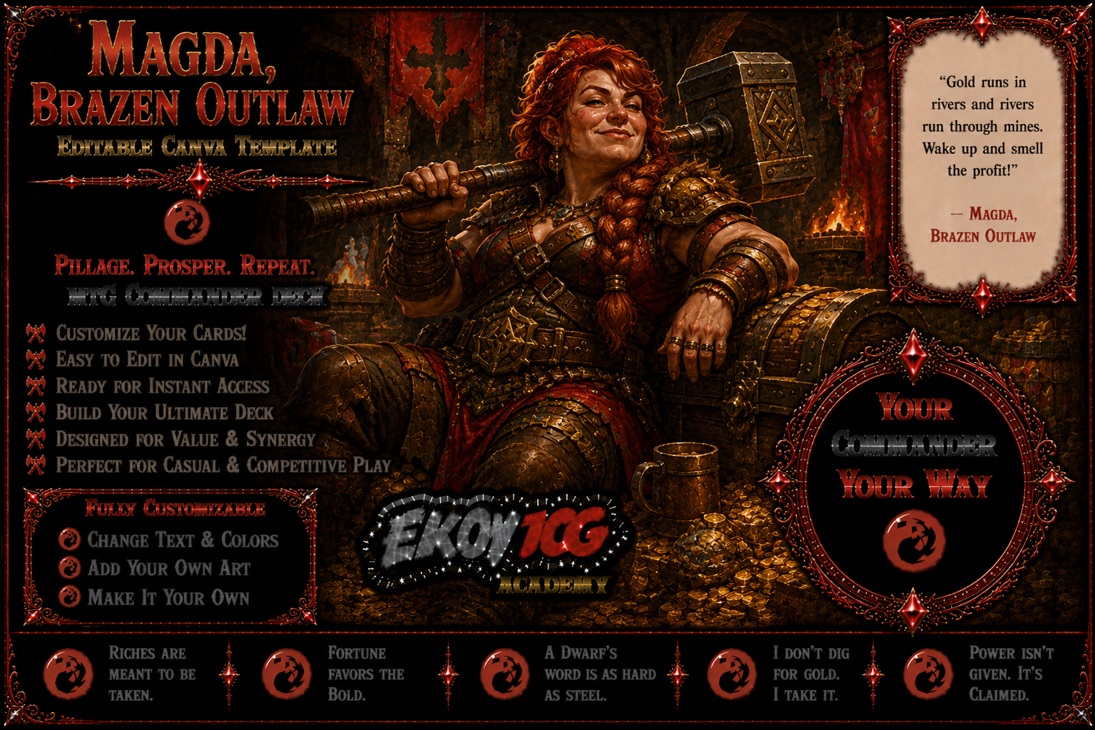 Magda, Brazen Outlaw - Editable Canva Template - MTG Commander Deck