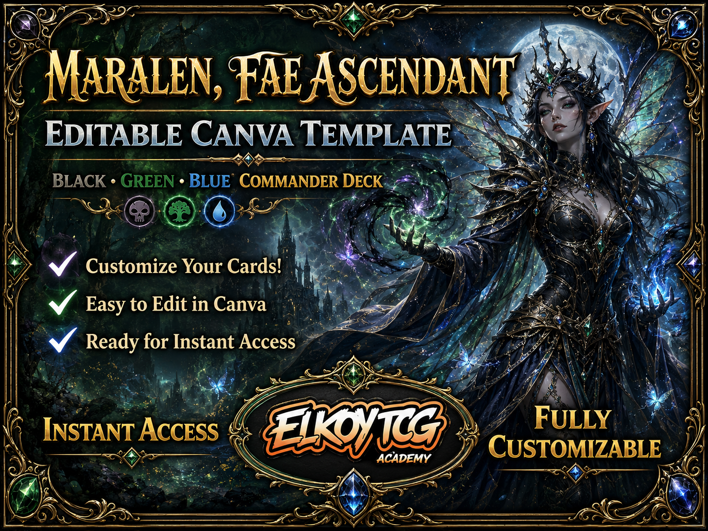Maralen, Fae Ascendant - Editable Canva Template - MTG Commander Deck