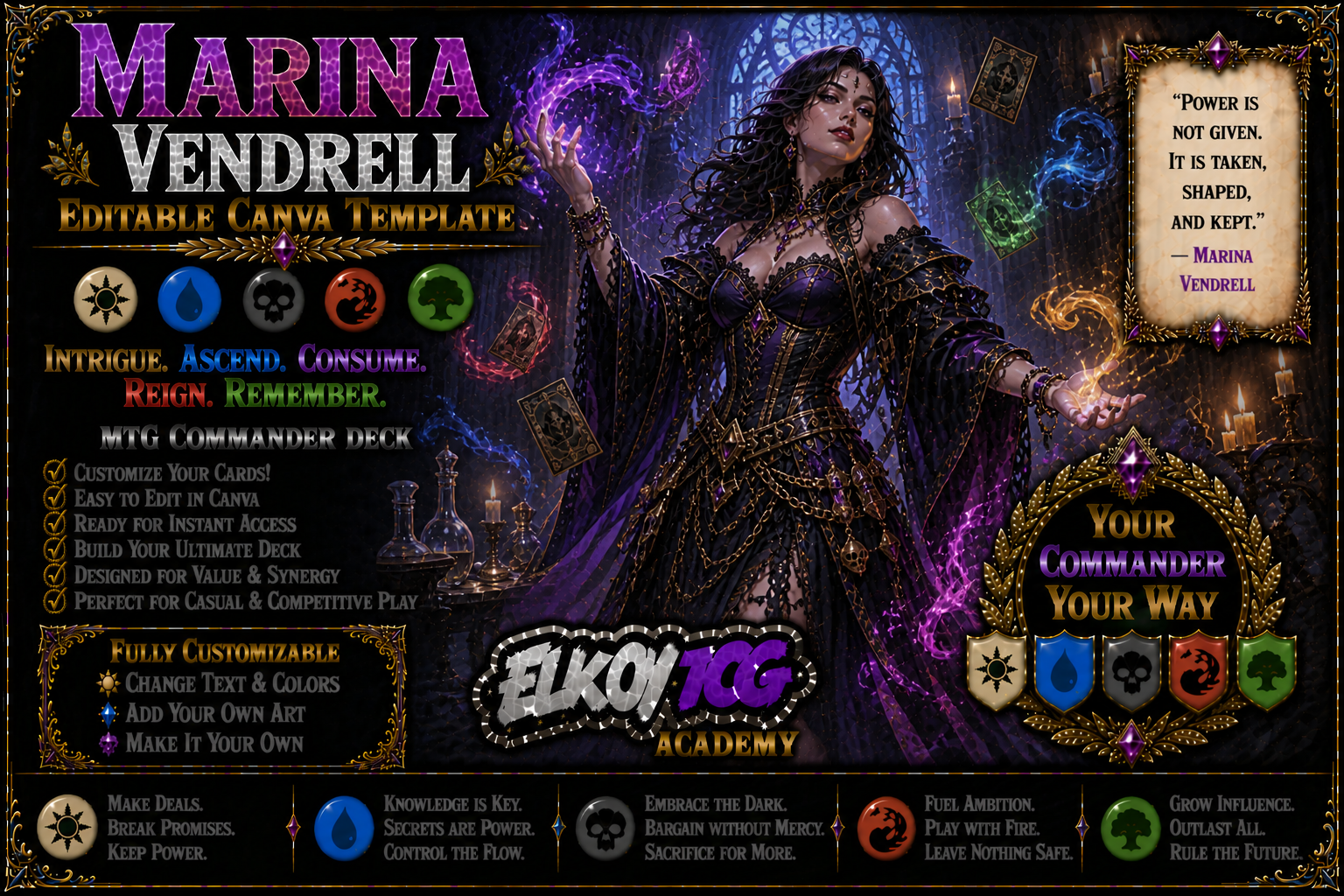 Marina Vendrell - Editable Canva Template - MTG Commander Deck