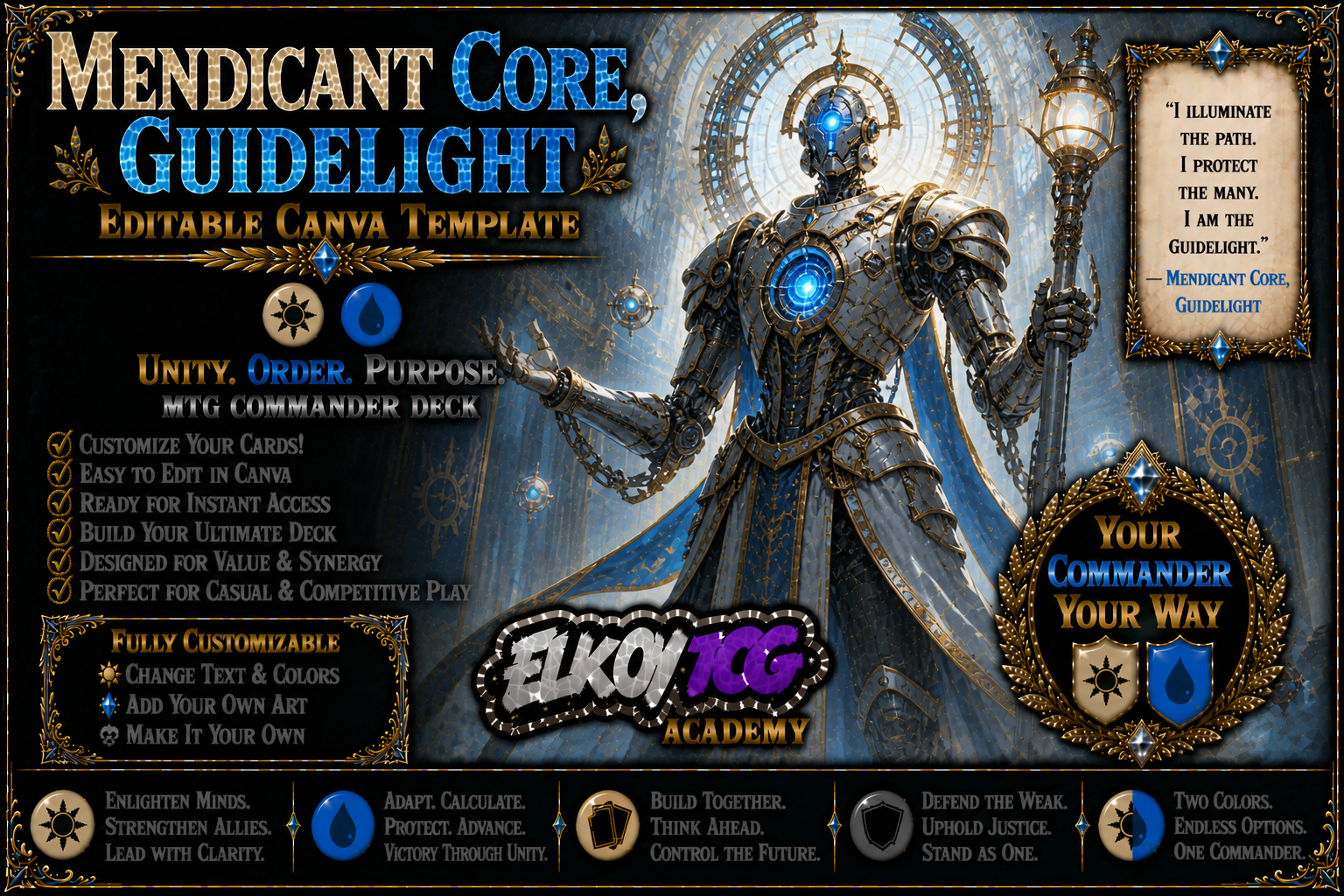 Mendicant Core, Guidelight - Editable Canva Template - MTG Commander Deck