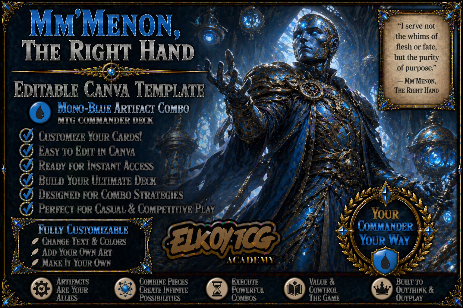 Mm'menon, the Right Hand Canva Template — Mono-Blue Artifact Combo MTG Commander Deck
