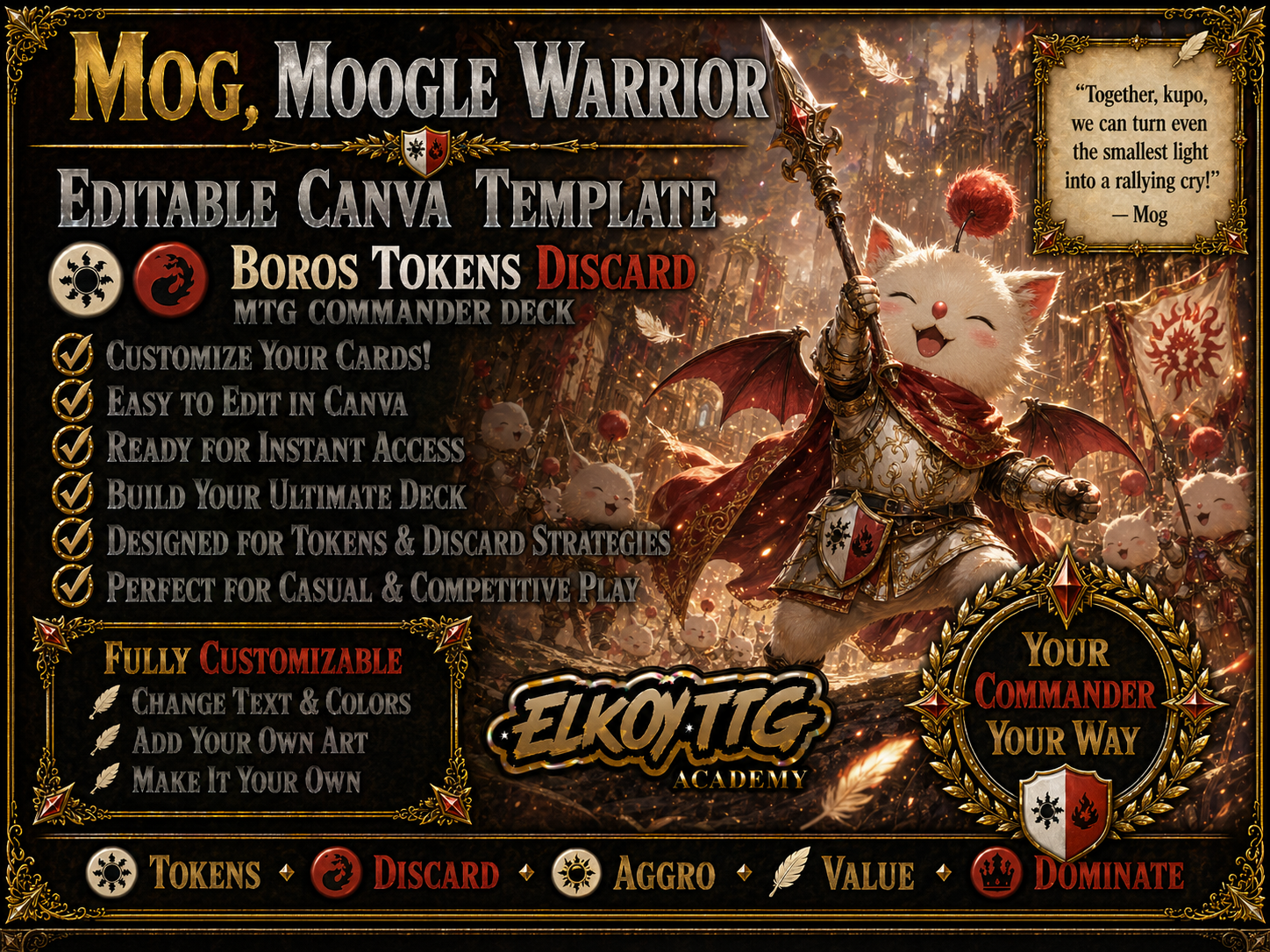 Mog, Moogle Warrior Canva Template — Boros Tokens Discard MTG Commander Deck