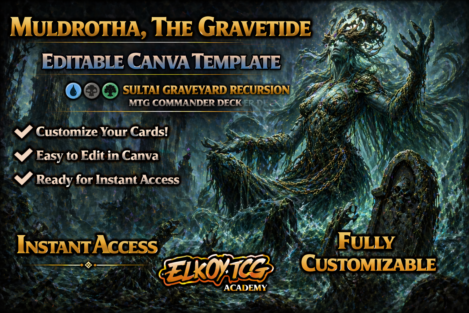 Muldrotha, the Gravetide Canva Template — Sultai Graveyard Recursion MTG Commander Deck