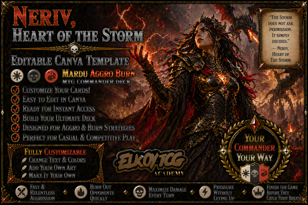 Neriv, Heart of the Storm Canva Template — Mardu Aggro Burn MTG Commander Deck