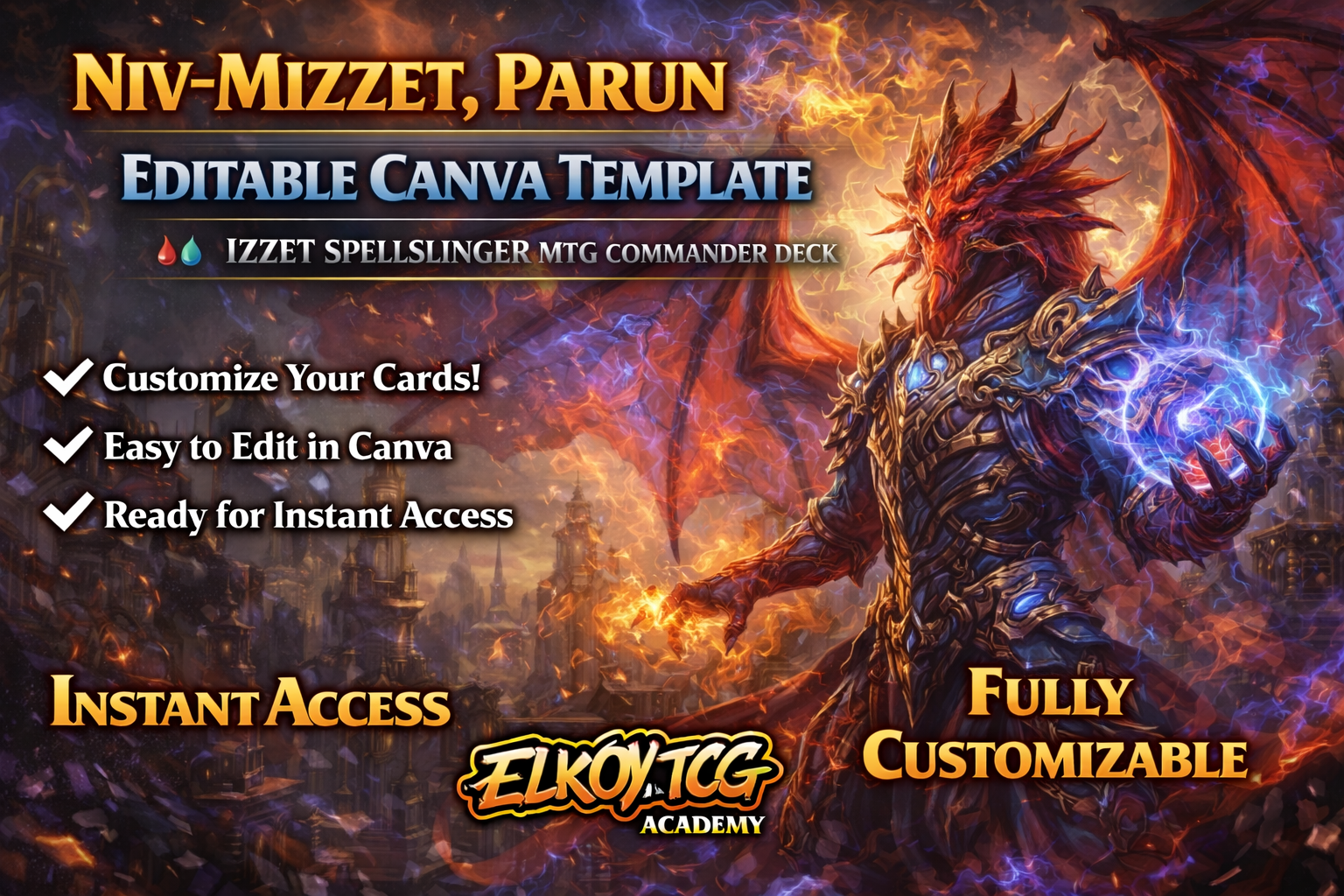 Niv-Mizzet, Parun Canva Template — Izzet Spellslinger MTG Commander Deck