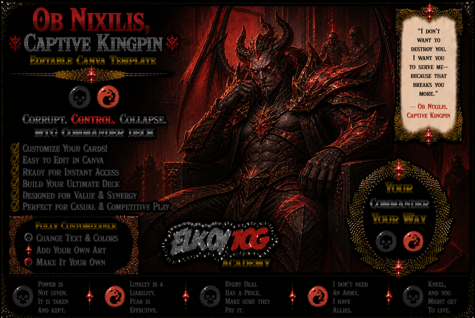 Ob Nixilis, Captive Kingpin - Editable Canva Template - MTG Commander Deck