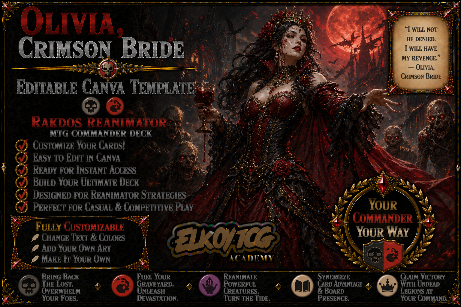 Olivia, Crimson Bride Canva Template — Rakdos Reanimator MTG Commander Deck
