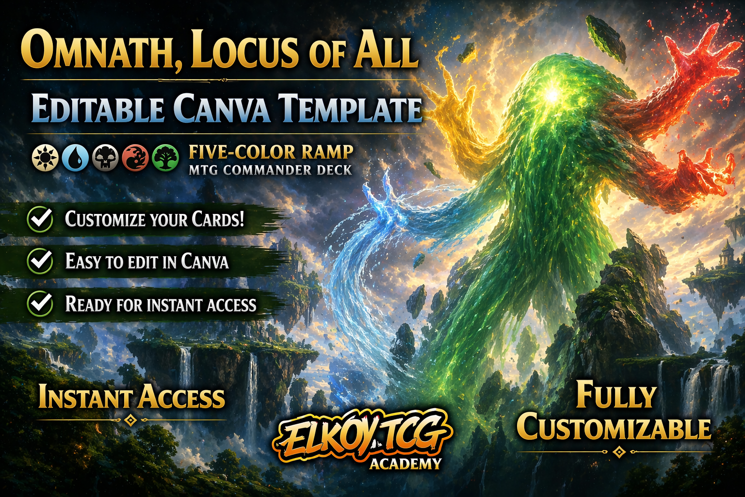 Omnath, Locus of All Canva Template — Five-Color Ramp MTG Commander Deck