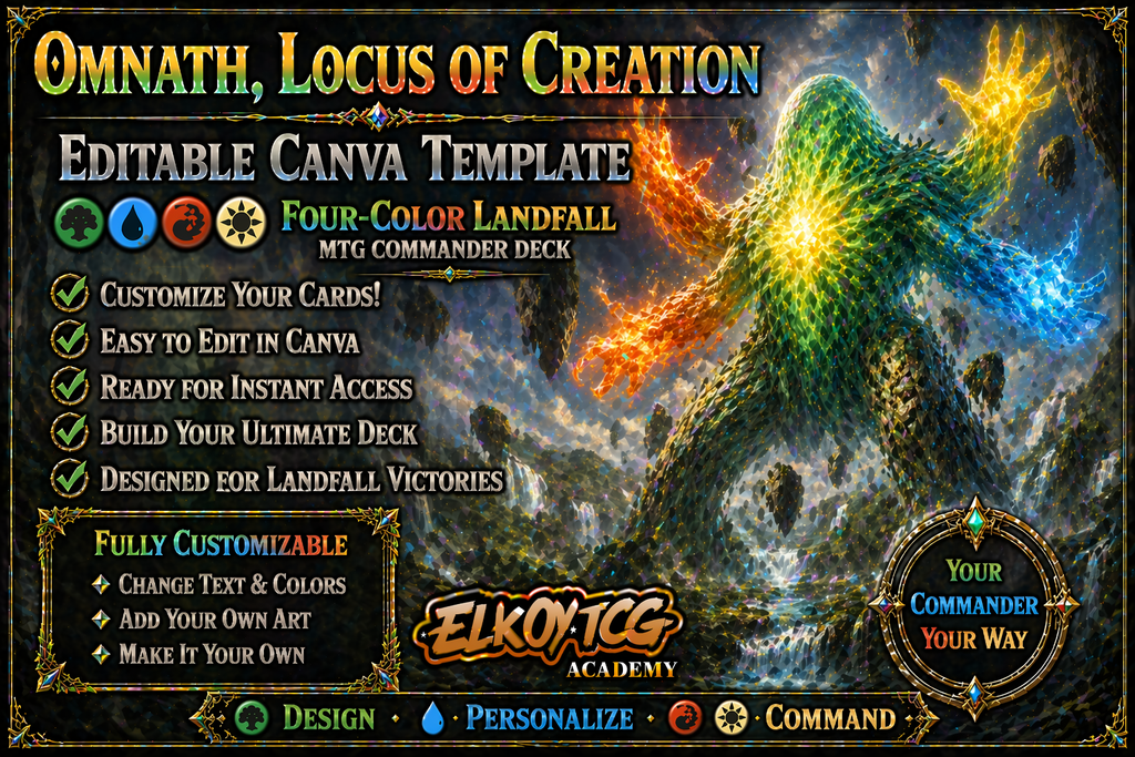 Omnath, Locus of Creation Canva Template — Four-Color Landfall MTG Commander Deck