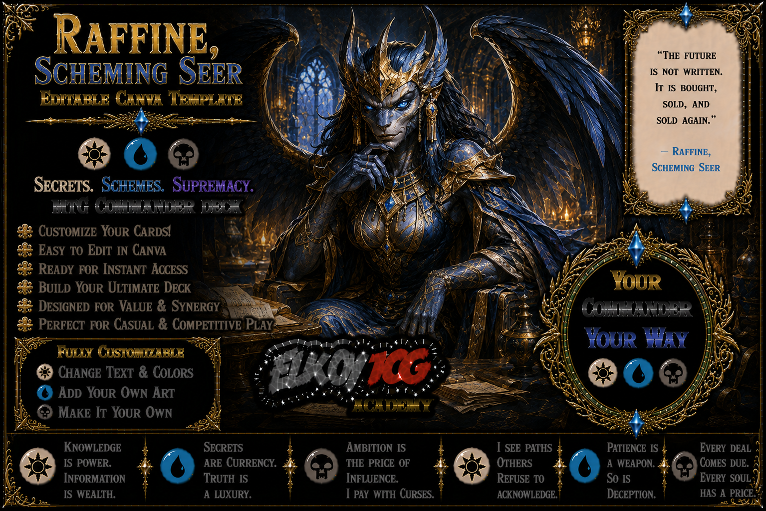 Raffine, Scheming Seer - Editable Canva Template - MTG Commander Deck