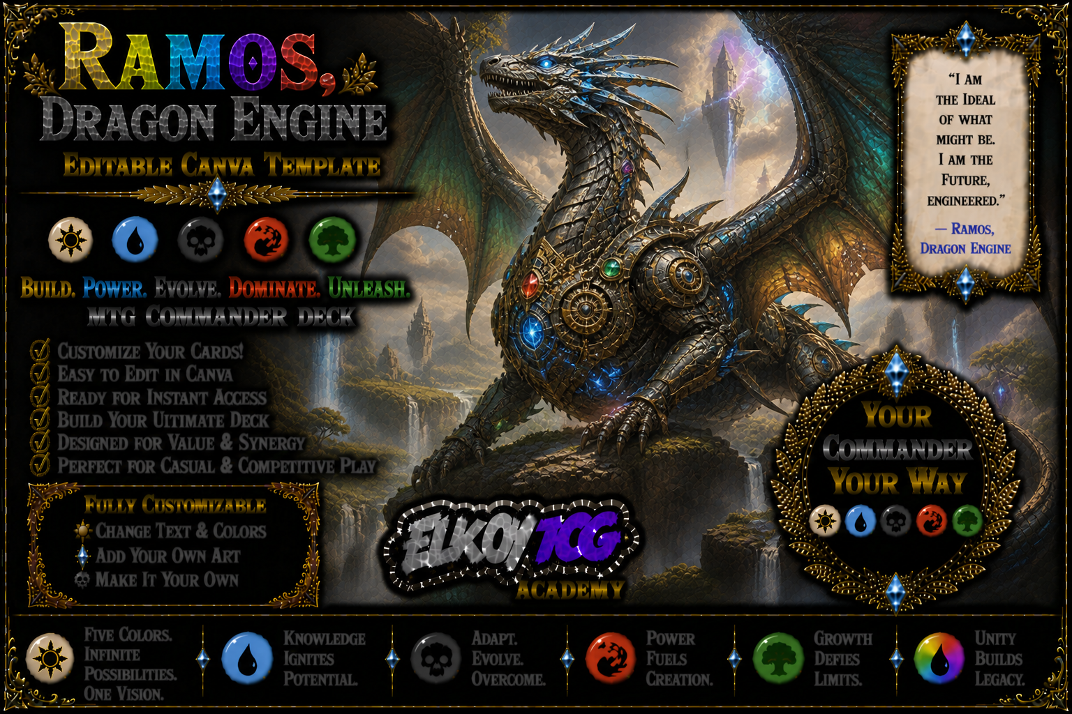 Ramos, Dragon Engine - Editable Canva Template - MTG Commander Deck
