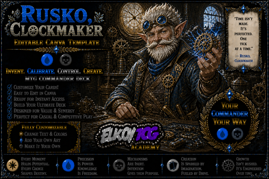 Rusko, Clockmaker - Editable Canva Template - MTG Commander Deck