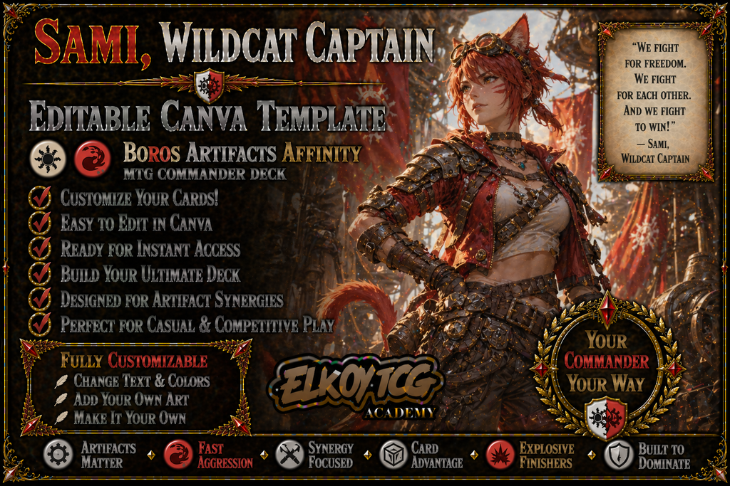 Sami, Wildcat Captain Canva Template — Boros Artifacts Affinity MTG Commander Deck