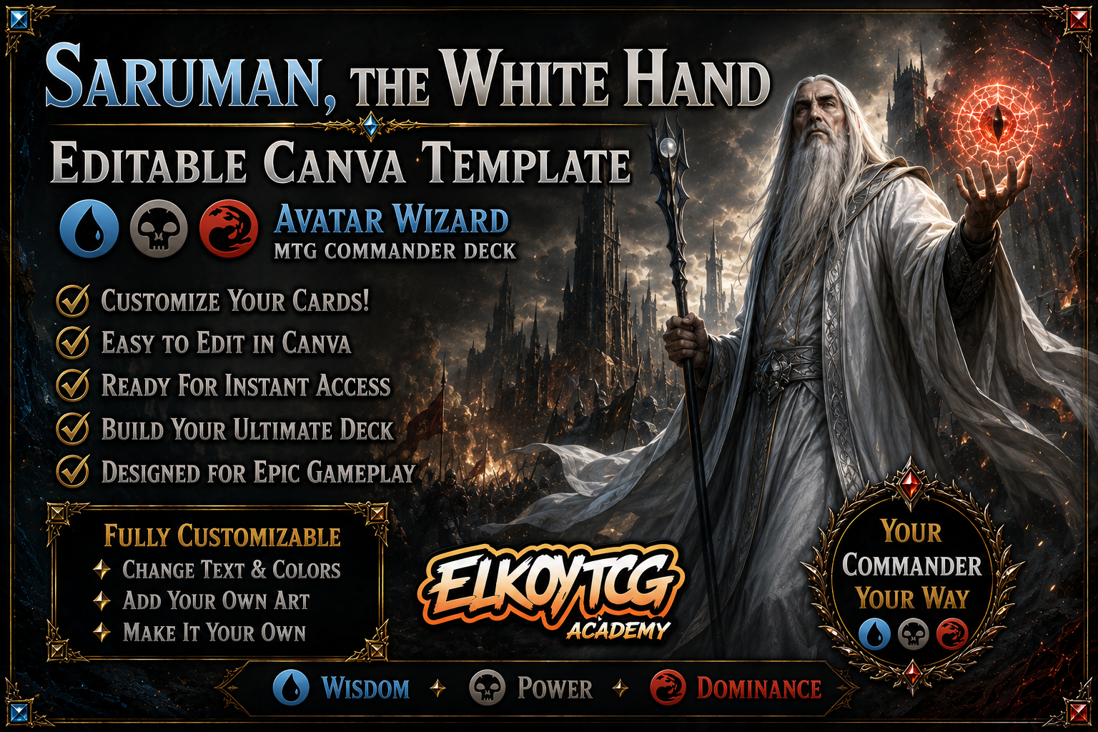 Saruman, the White Hand - Editable Canva Template - MTG Commander Deck
