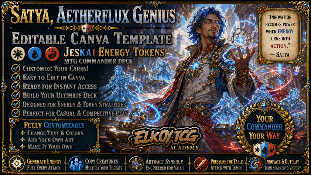 Satya, Aetherflux Genius - Editable Canva Template - MTG Commander Deck