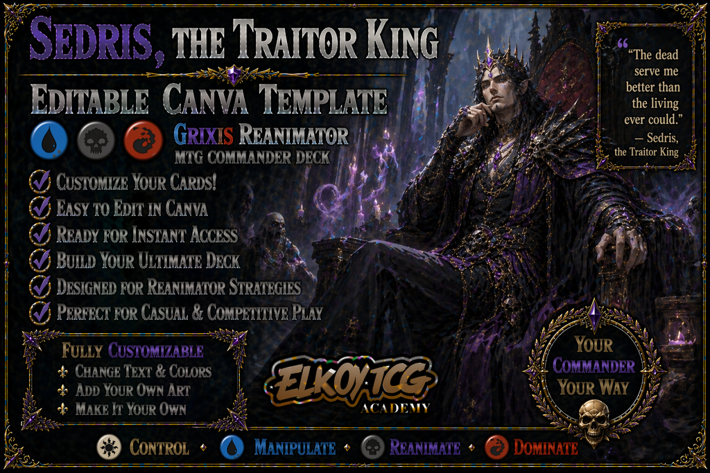 Sedris, the Traitor King Canva Template — Grixis Reanimator MTG Commander Deck