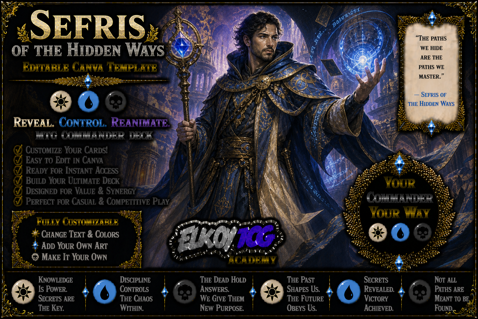 Sefris of the Hidden Ways - Editable Canva Template - MTG Commander Deck