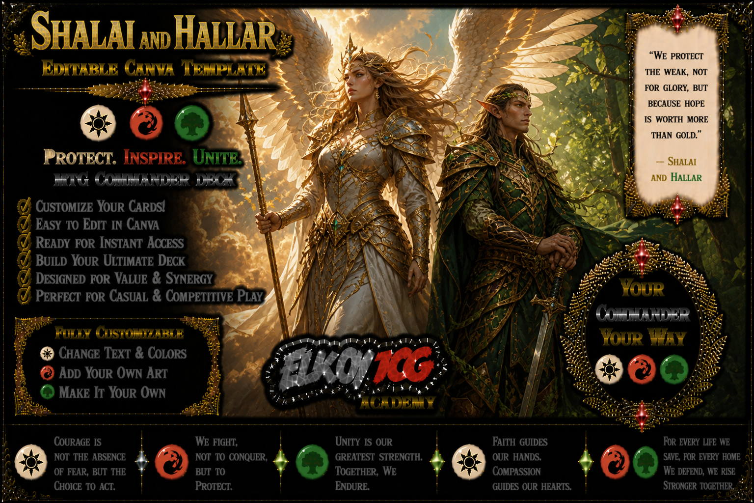 Shalai and Hallar - Editable Canva Template - MTG Commander Deck