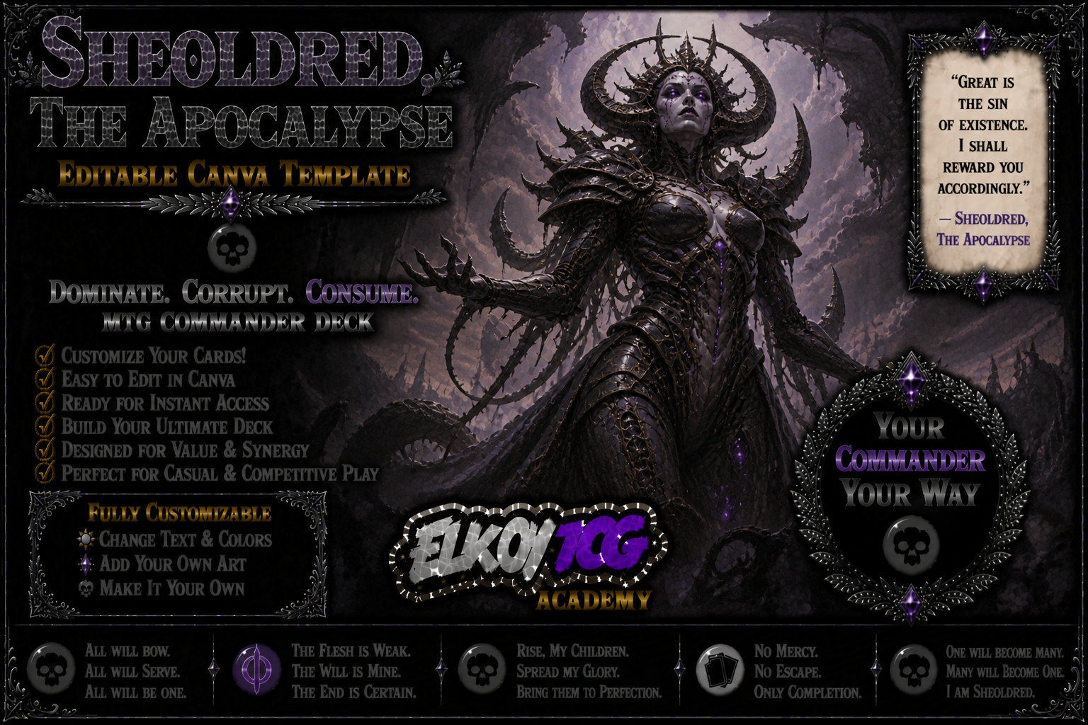 Sheoldred, the Apocalypse - Editable Canva Template - MTG Commander Deck