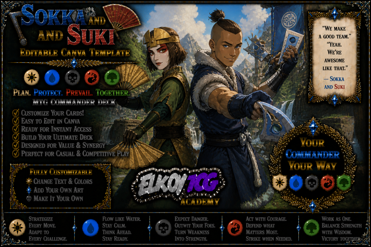 Sokka and Suki - Editable Canva Template - MTG Commander Deck