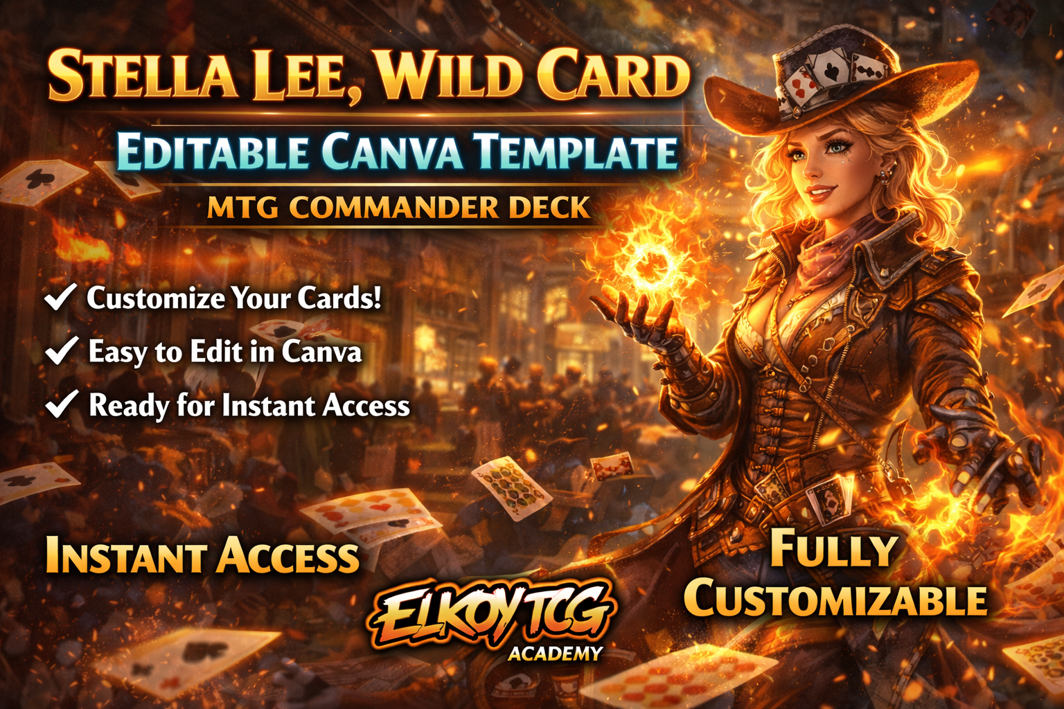 Stella Lee, Wild Card - Editable Canva Template - MTG Commander Deck