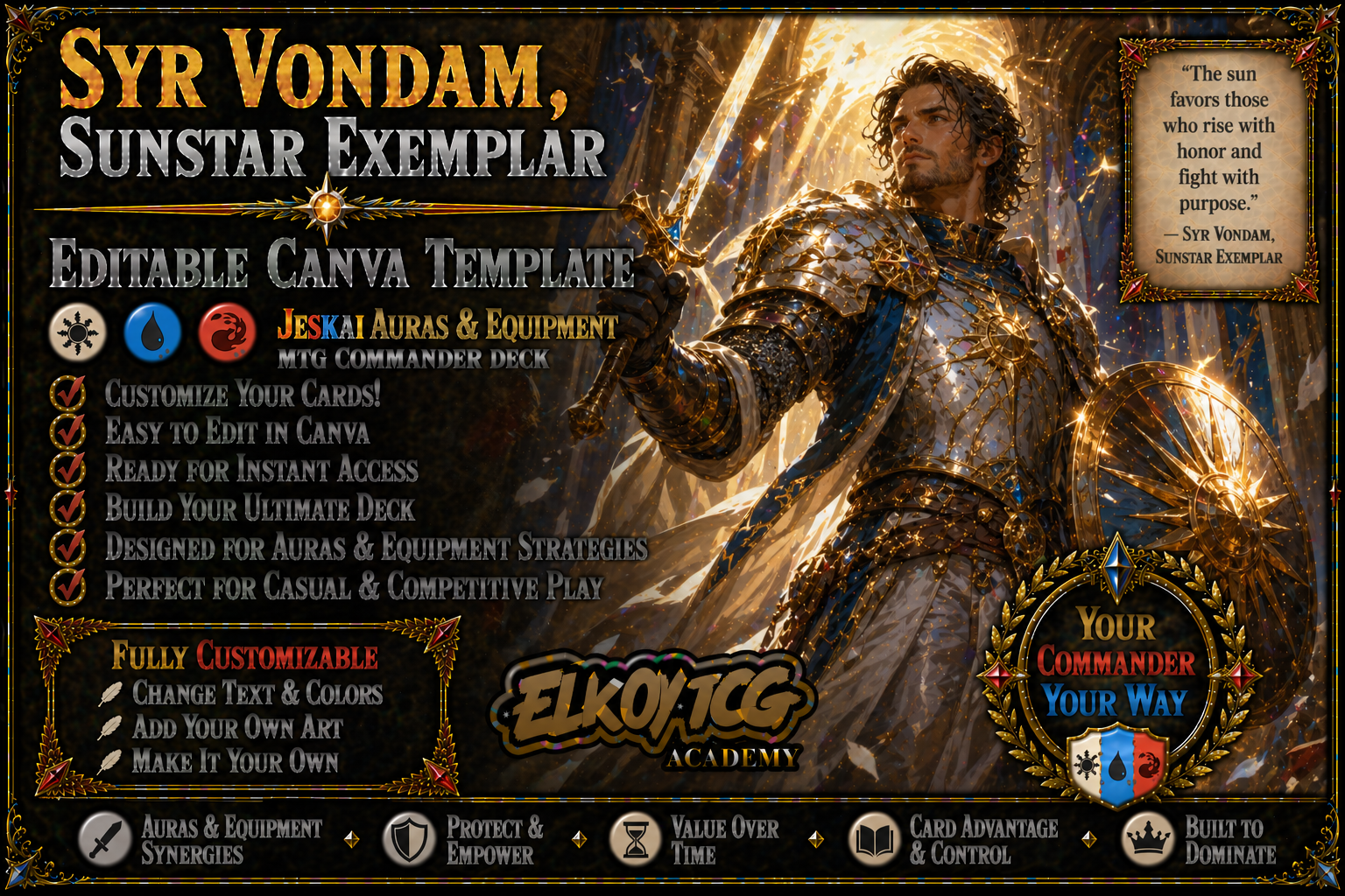 Syr Vondam, Sunstar Exemplar - Editable Canva Template - MTG Commander Deck