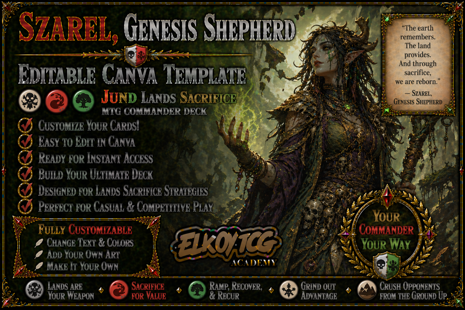 Szarel, Genesis Shepherd Canva Template — Jund Lands Sacrifice MTG Commander Deck