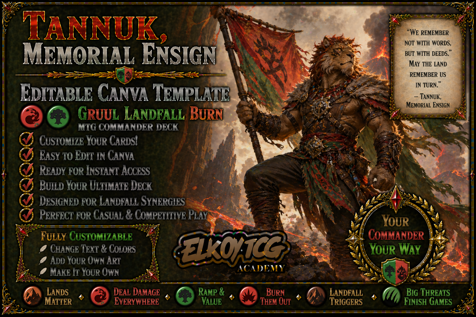 Tannuk, Memorial Ensign Canva Template — Gruul Landfall Burn MTG Commander Deck