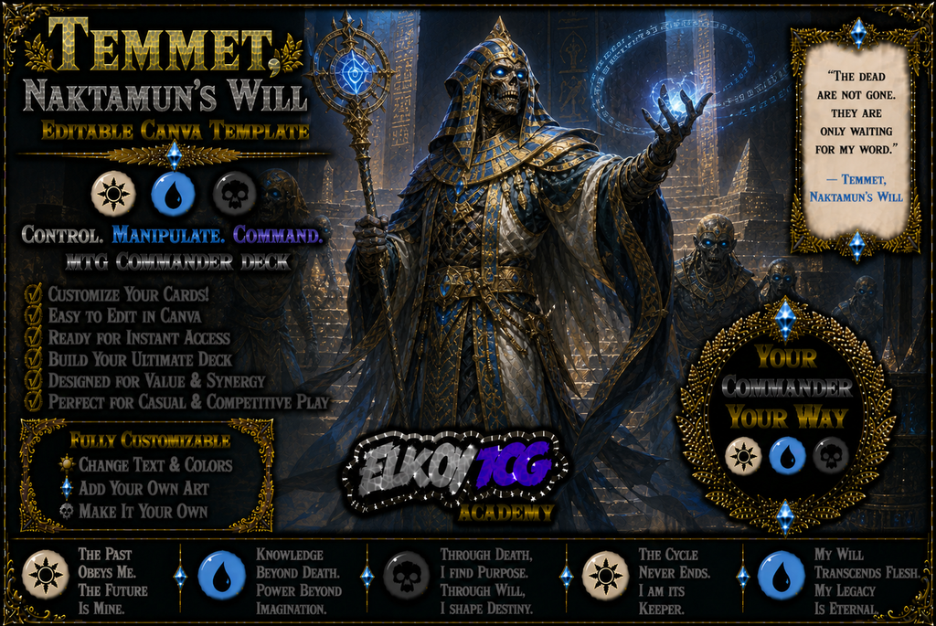 Temmet, Naktamun's Will - Editable Canva Template - MTG Commander Deck