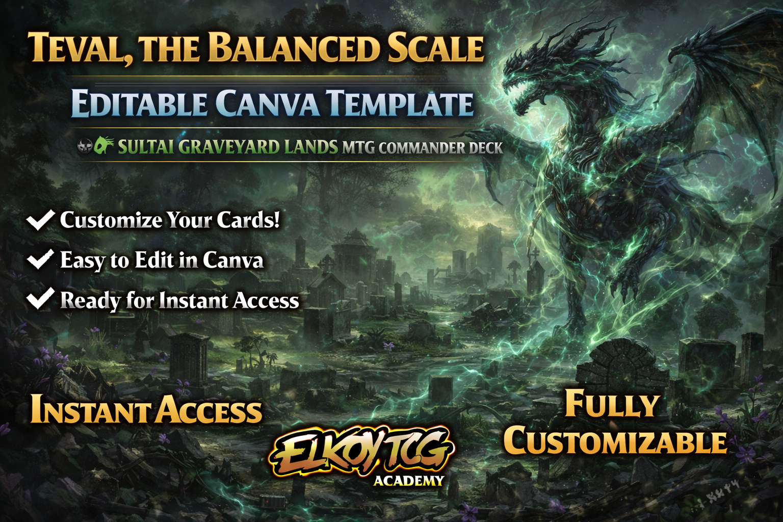 Teval, the Balanced Scale Canva Template — Sultai Graveyard Lands MTG Commander Deck