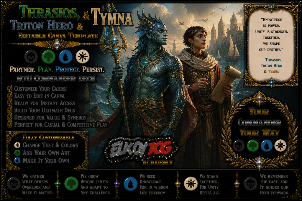 Thrasios, Triton Hero and Tymna - Editable Canva Template - MTG Commander Deck