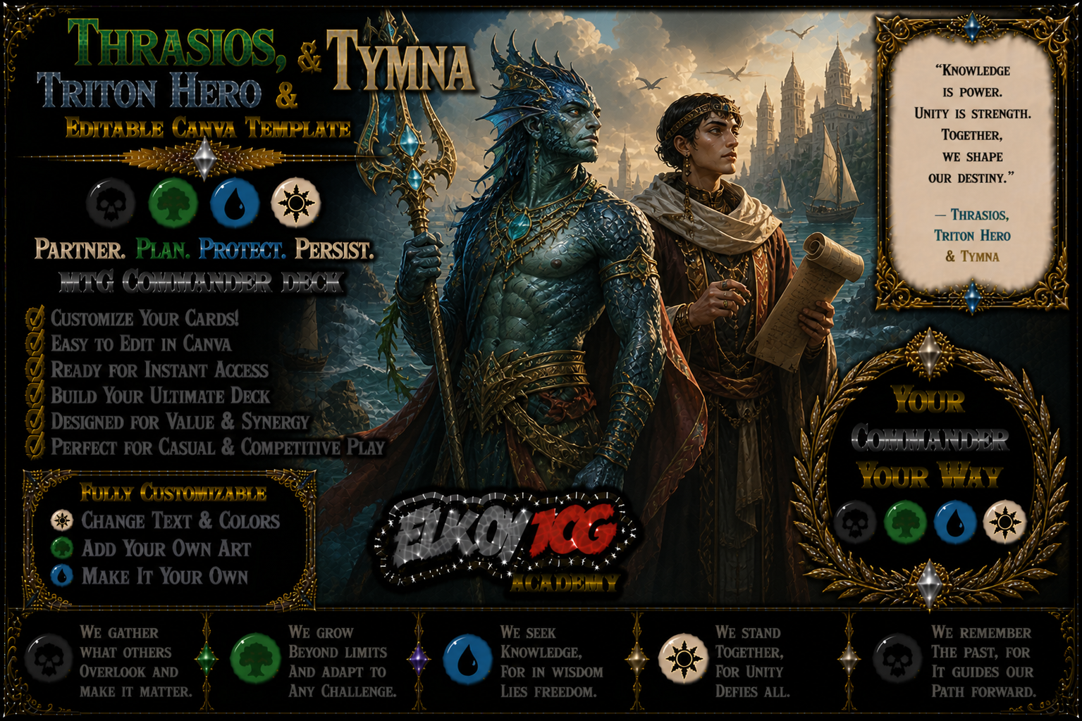 Thrasios, Triton Hero and Tymna - Editable Canva Template - MTG Commander Deck