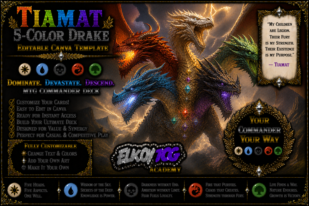 Tiamat - Editable Canva Template - MTG Commander Deck