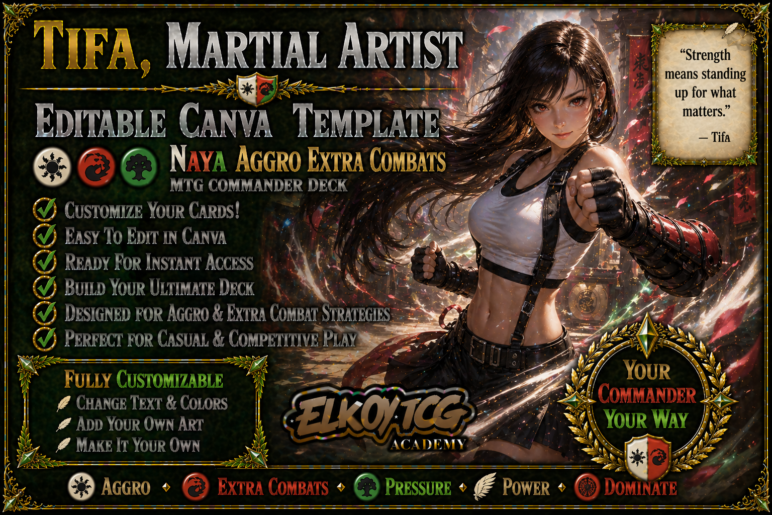Tifa, Martial Artist Canva Template — Naya Aggro Extra Combats MTG Commander Deck