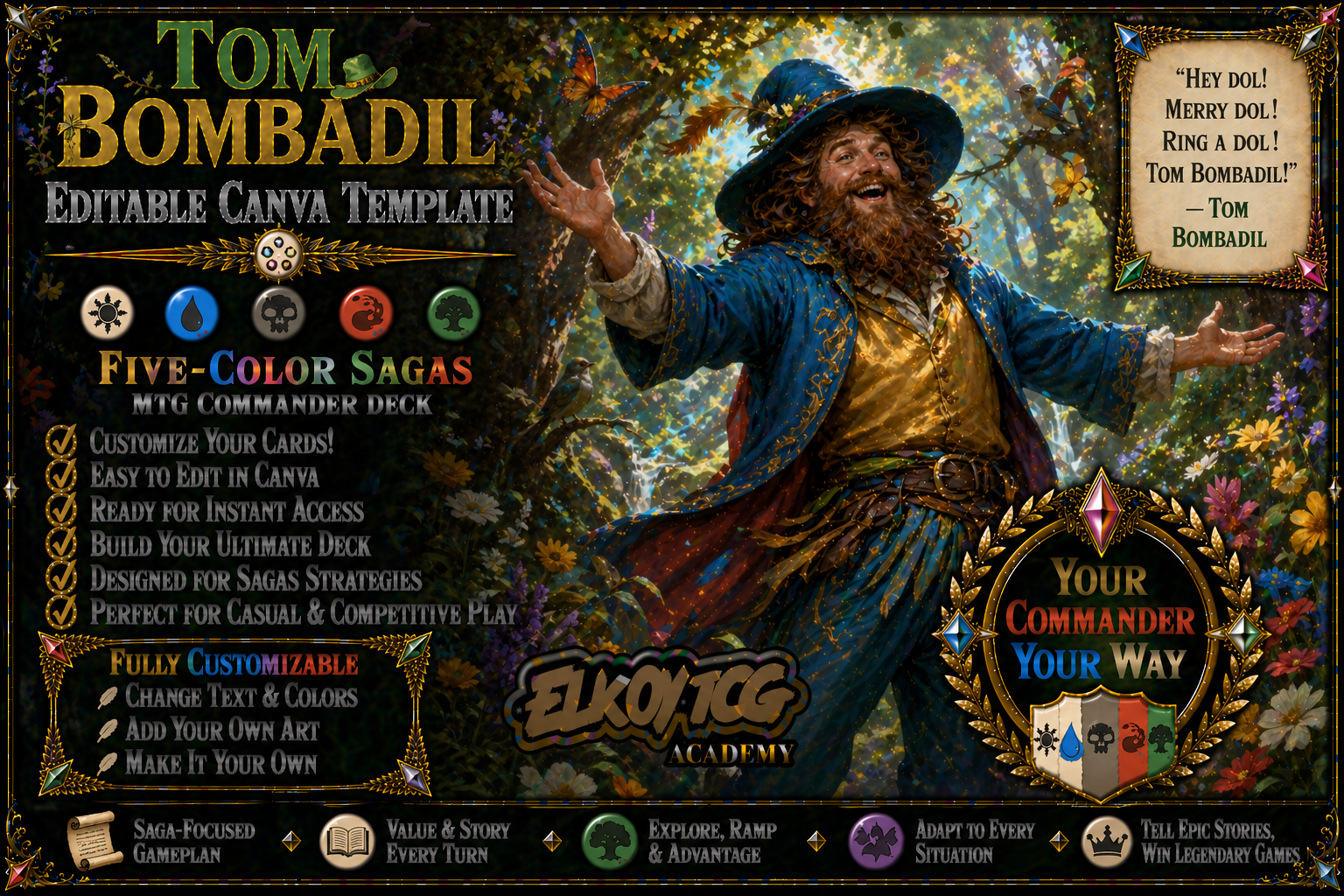 Tom Bombadil Canva Template — Five-Color Sagas MTG Commander Deck