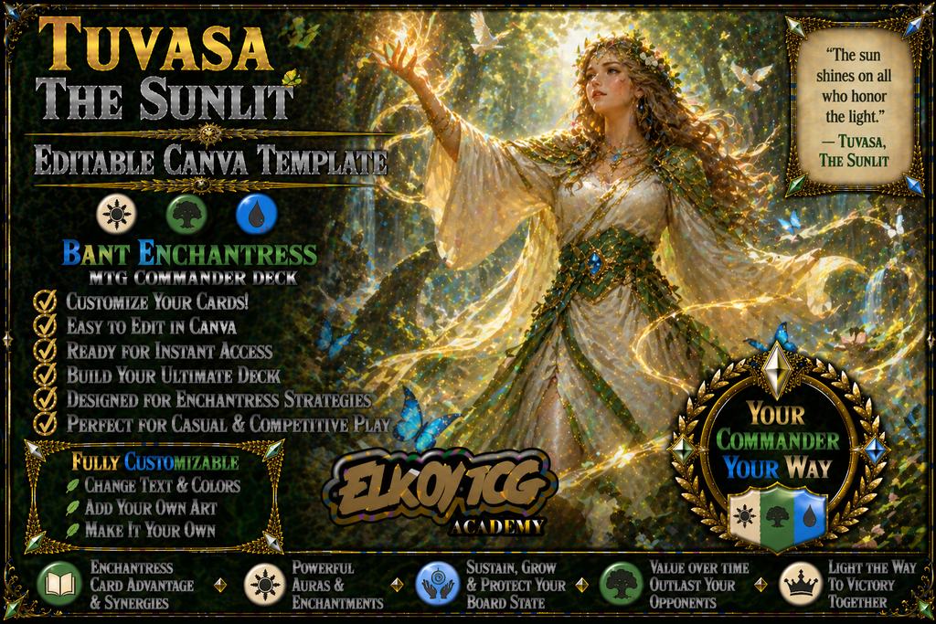 Tuvasa the Sunlit Canva Template — Bant Enchantress MTG Commander Deck