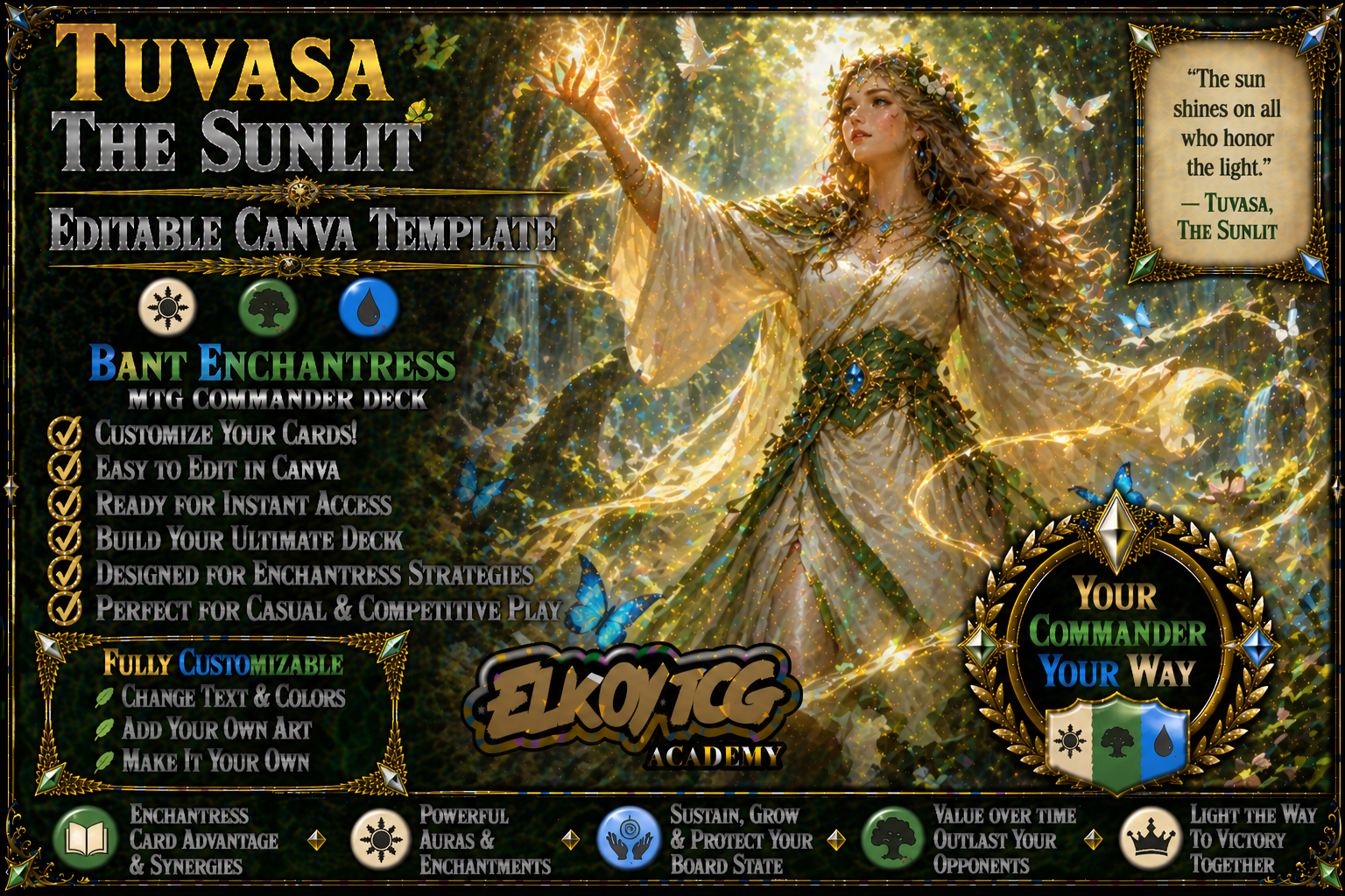 Tuvasa the Sunlit Canva Template — Bant Enchantress MTG Commander Deck