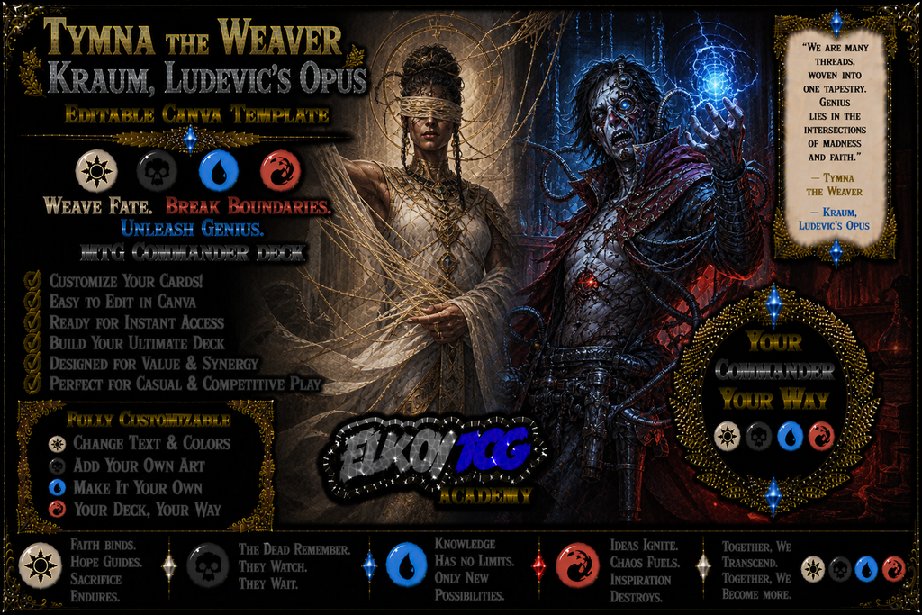 Tymna the Weaver Kraum, Ludevic's Opus - Editable Canva Template - MTG Commander Deck