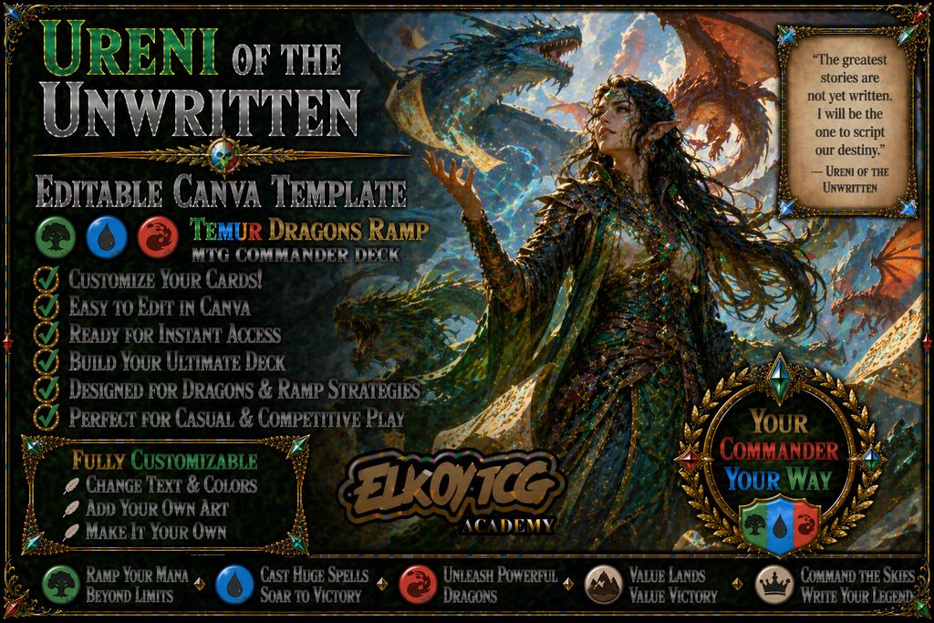 Ureni of the Unwritten Canva Template — Temur Dragons Ramp MTG Commander Deck