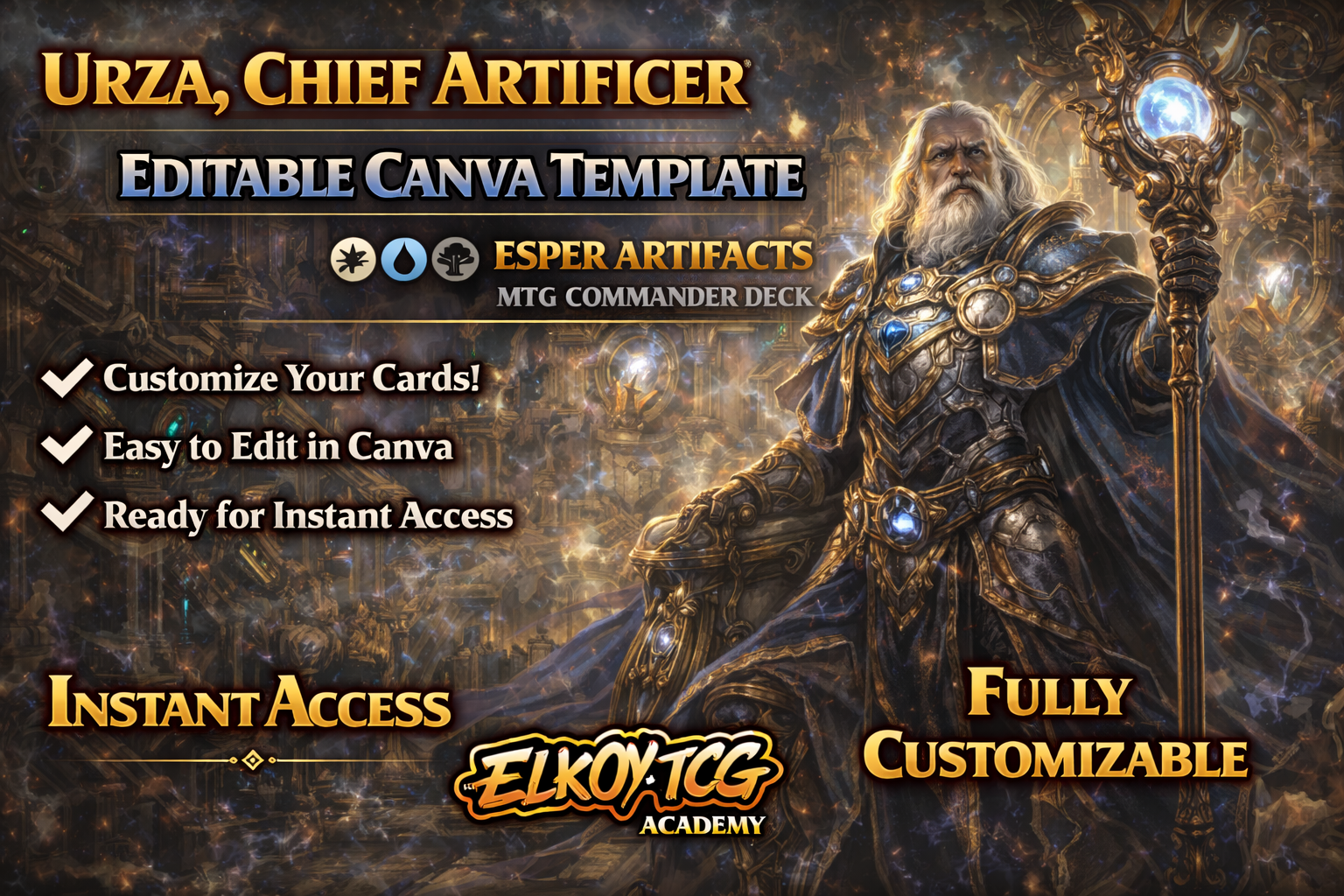 Urza, Chief Artificer Canva Template — Esper Artifacts MTG Commander Deck