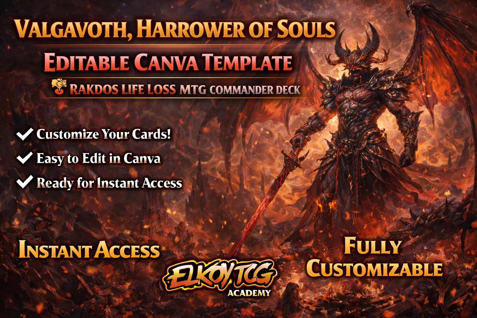 Valgavoth, Harrower of Souls Canva Template — Rakdos Life Loss MTG Commander Deck