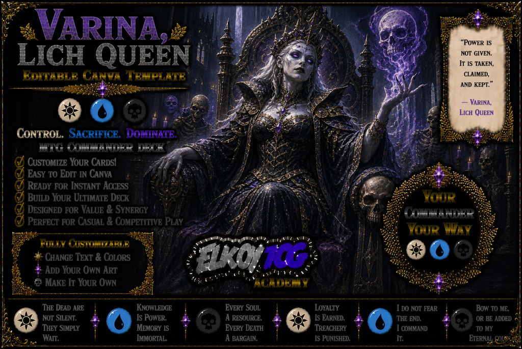 Varina, Lich Queen - Editable Canva Template - MTG Commander Deck