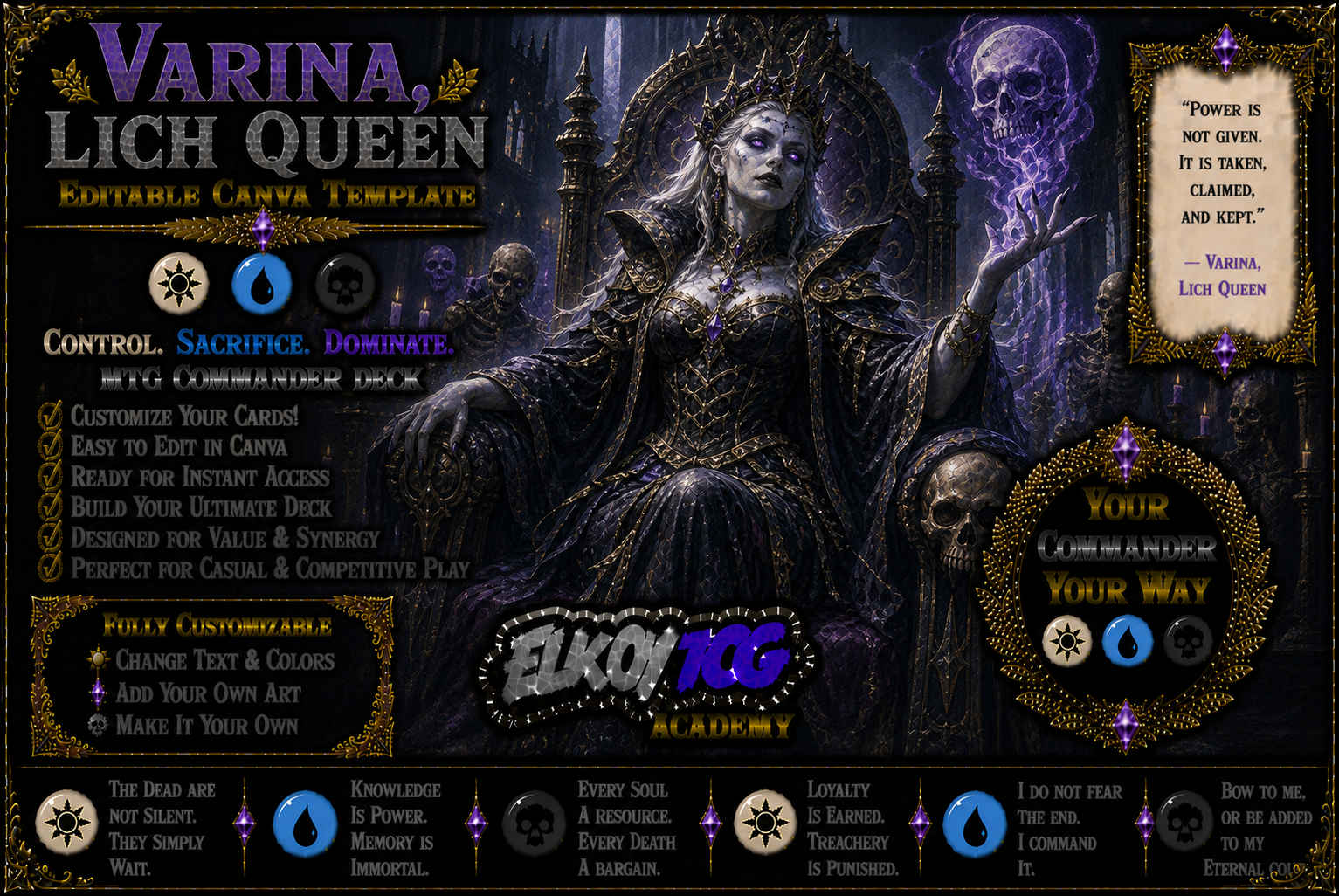 Varina, Lich Queen - Editable Canva Template - MTG Commander Deck