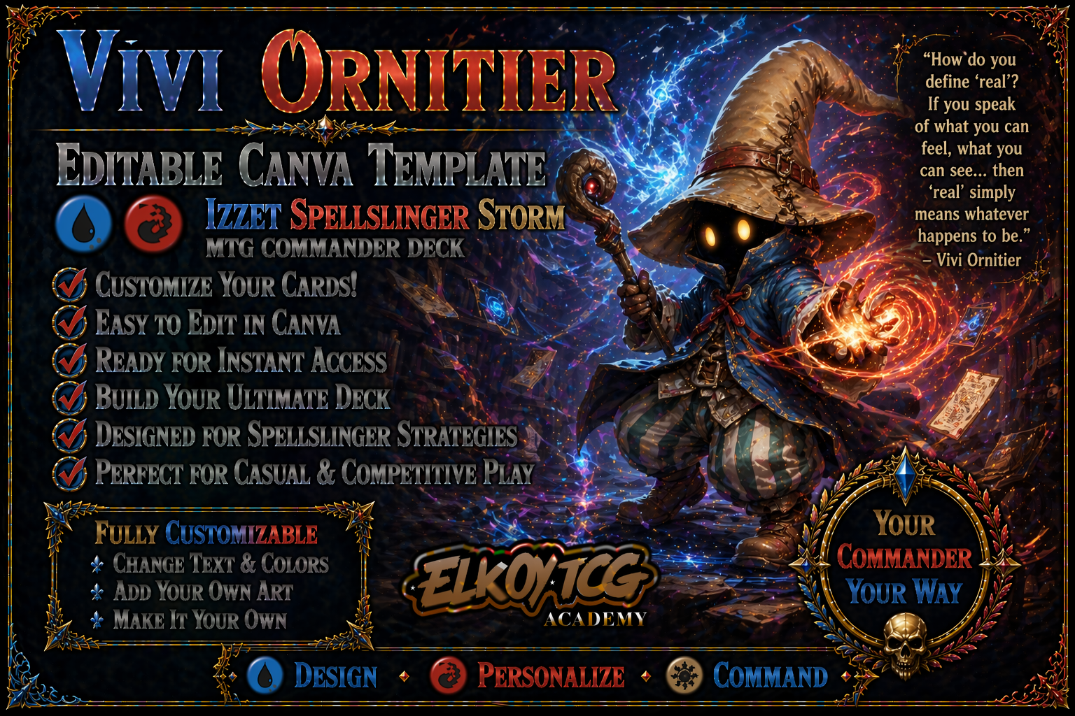 Vivi Ornitier Canva Template — Izzet Spellslinger Storm MTG Commander Deck