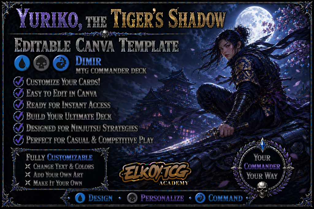 Yuriko, the Tiger's Shadow - Editable Canva Template - MTG Commander Deck