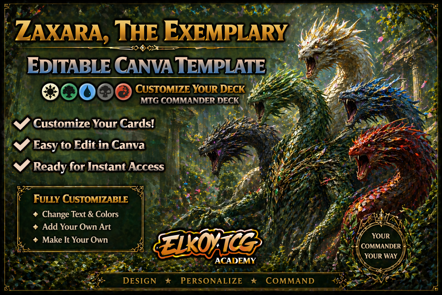 Zaxara, the Exemplary - Editable Canva Template - MTG Commander Deck