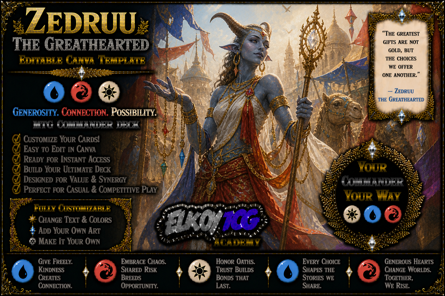 Zedruu the Greathearted - Editable Canva Template - MTG Commander Deck