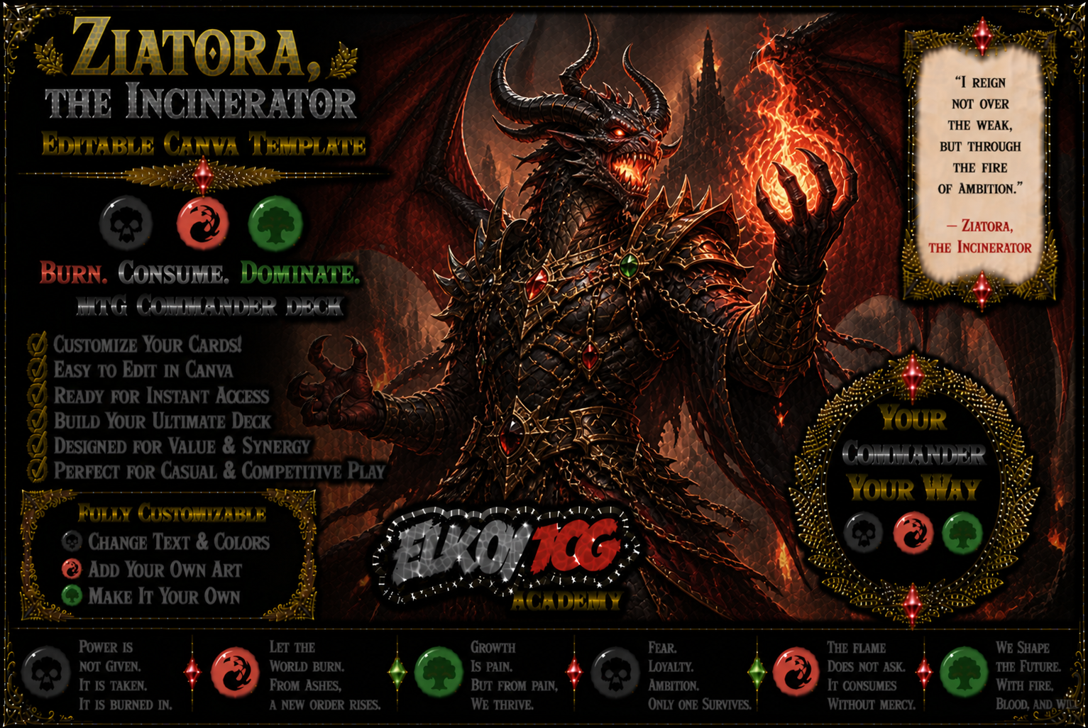 Ziatora, the Incinerator - Editable Canva Template - MTG Commander Deck