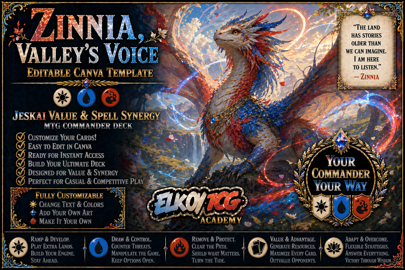 Zinnia, Valley's Voice - Editable Canva Template - MTG Commander Deck