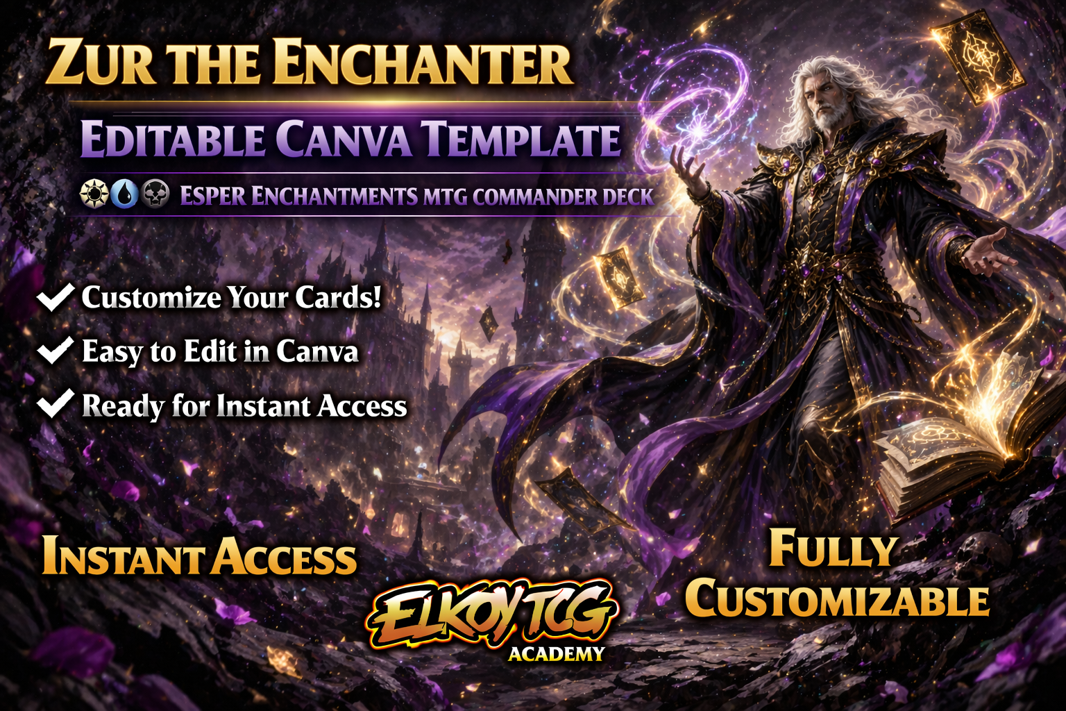 Zur the Enchanter Canva Template — Esper Enchantments MTG Commander Deck